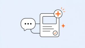 吹き出しと記事カードのアイコンで、ChatGPT Plusをブログ運営に使うイメージ